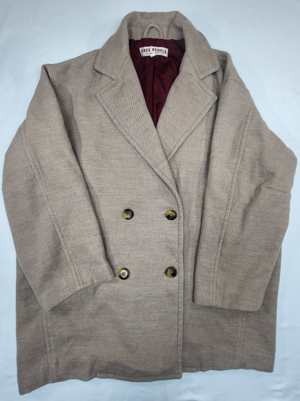 Free People Hannah Slouchy Double Breasted Peacoat Blazer Beige Tan Small